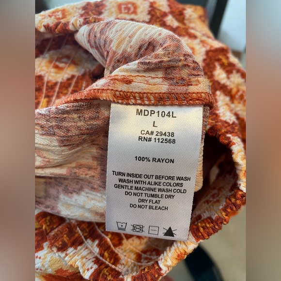 Miss Me: Orange, White and Burnt Red Hippie Festival Rayon Pants - Picture 16 of 17